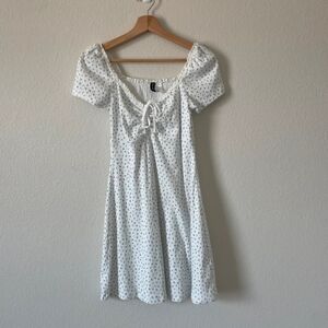 H&M White Mini Dress with Tiny Black Floral Print